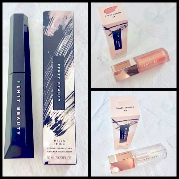 Fenty Beauty Makeup Fenty Glass Bomb Glass Slipper Sweet Mouth And Fenty Hella Thicc Mascara